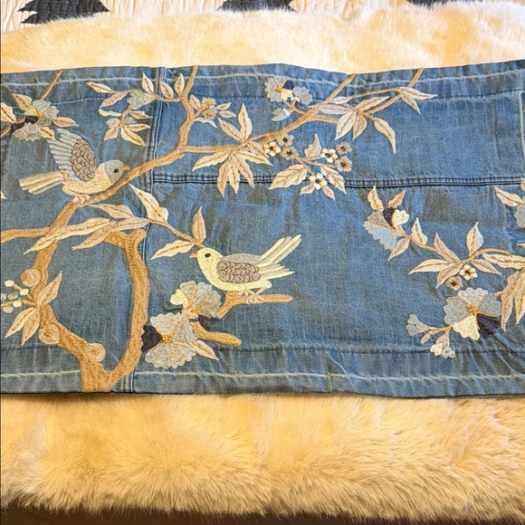 Pottery Barn Blue Denim Embroidered Bird 🐦 Lumbar Pillow Cover